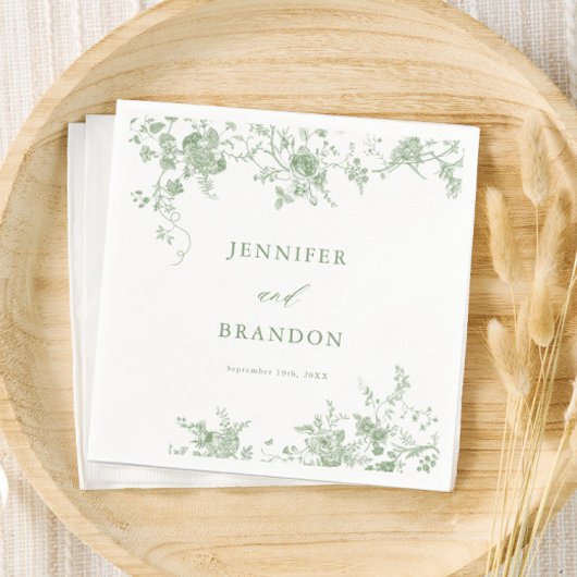 Sage Green Toile Classic Wedding Napkins Serviette