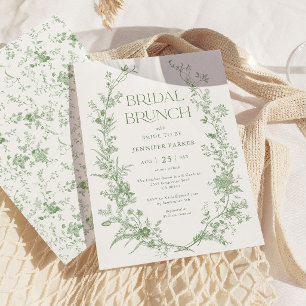 Sage Green Toile Floral Bridal Brunch Einladung