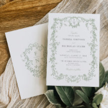 Sage Green Toile Hochzeit Einladung Chinoiserie