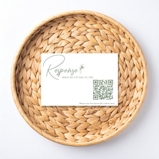 Sage Green Toile QR Code RSVP  Karte