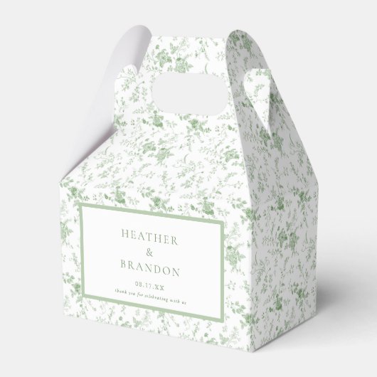 Sage Green Toile Vintage Blumenhochzeit Geschenkschachtel (Vorderseite)