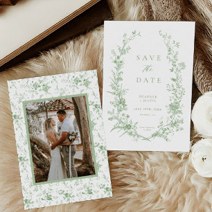 Sage Green Toile Vintages Blumenzelt Hochzeit Foto Save The Date