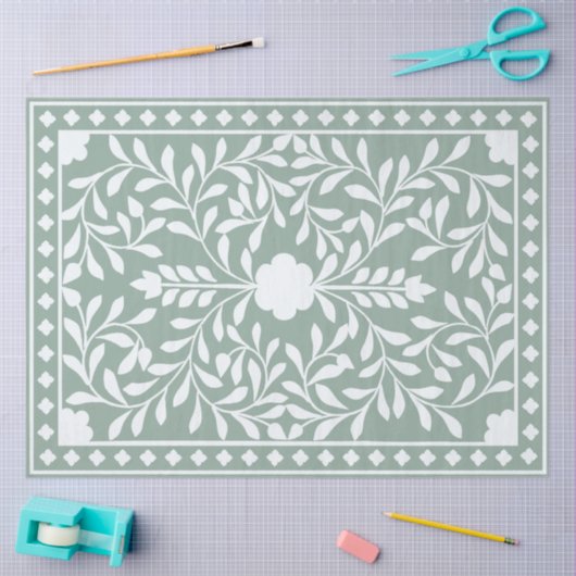 Sage Green Traditional Bone Inlay Decoupage Paper Seidenpapier (Basteln)