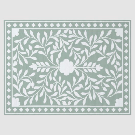 Sage Green Traditional Bone Inlay Decoupage Paper Seidenpapier (Vorderseite)