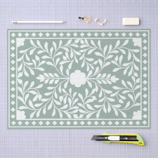 Sage Green Traditional Bone Inlay Decoupage Paper Seidenpapier (Handwerk)