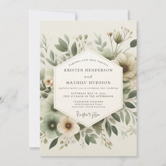 Sage Green Tranquil Botanical Wedding Einladung (Vorderseite)