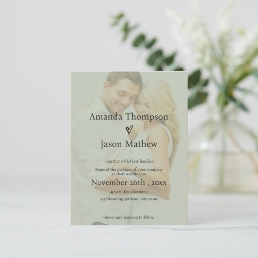 Sage Green Translucent Overlay Einladung Hochzeit Postkarte (Stehend Vorderseite)