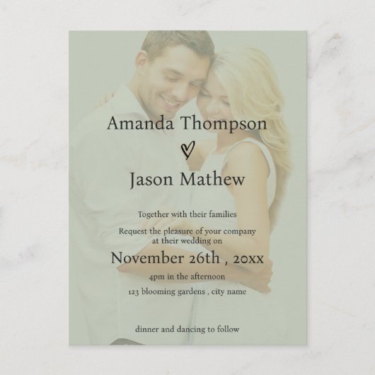 Sage Green Translucent Overlay Einladung Hochzeit Postkarte (Vorderseite)