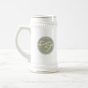 Sage Green Trauzeugen Beer Stein mit Goldenen Herz Bierglas