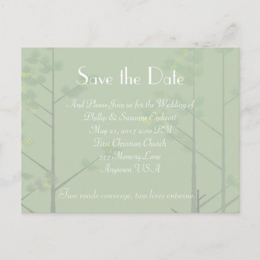 Sage Green Tree Art Save the Date Erinnerung Ankündigungspostkarte (Vorderseite)