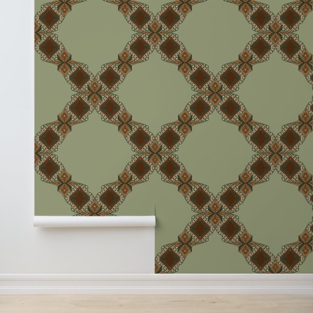 Sage Green - Trellis Boho Earthy Vibes - Diamonds Tapete (Anwendung)