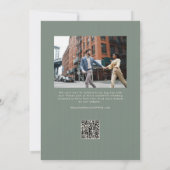 Sage green trendy script two photo wedding save the date (Rückseite)