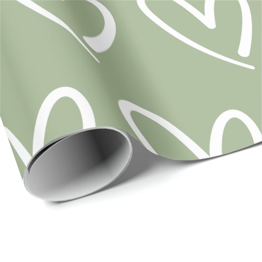 Sage Green Trendy Simple Heart Rustikal Bohemisch Geschenkpapier (Rolleneckpunkt)