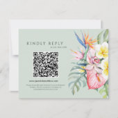 Sage Green Tropical Floral Hawaii QR Code Wedding RSVP Karte (Vorderseite)