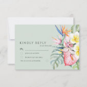 Sage Green Tropical Floral Hawaii Wedding RSVP Karte (Vorderseite)