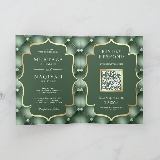 Sage Green Tufts Muster QR Code Muslim Hochzeit Einladung (Innenseite)