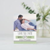 Sage Green Typografy Save the Date Foto Ankündigungspostkarte (Stehend Vorderseite)