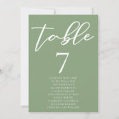 Sage Green Typografy Wedding Table Card w Names (Rückseite)