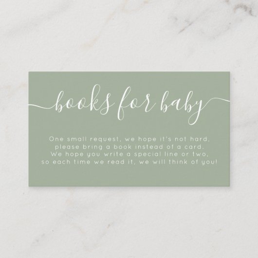 Sage Green Typography Baby Shower Books For Baby Begleitkarte (Vorderseite)