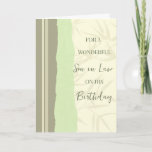 Sage Green und Beige Son in Law Birthday Karte<br><div class="desc">Geburtstagskarte für Jurysohn mit modernem und schlichtem Salbeigrün und Beige Design und nachdenklichem Vers.</div>