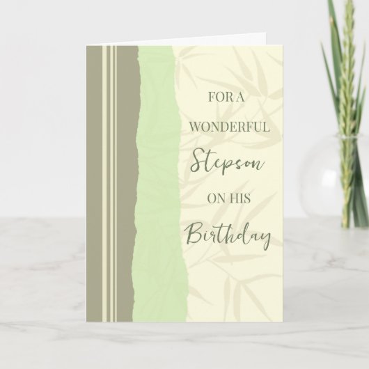 Sage Green und Beige Stepson Birthday Karte (Vorderseite)