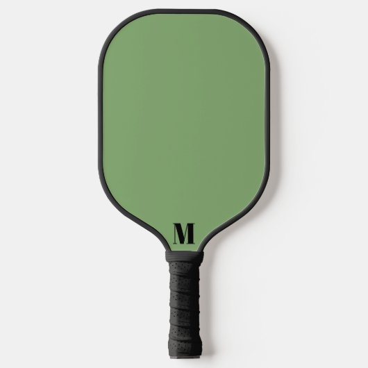 Sage Green und Black Modern Monogram Pickleball Schläger (Vorderseite)