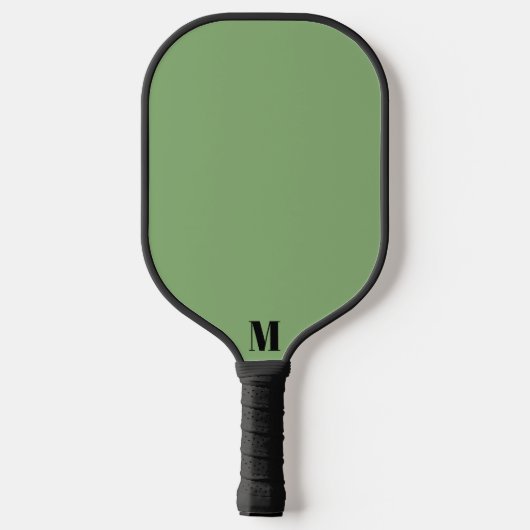 Sage Green und Black Modern Monogram Pickleball Schläger (Rückseite)