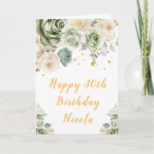 Sage Green und Cream Floral Happy Geburtstag Karte