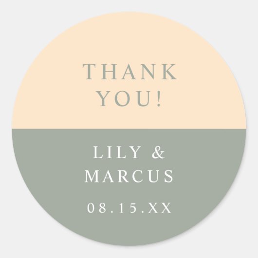 Sage Green und Creme Danke Gastgeschenk Hochzeit Runder Aufkleber (Vorderseite)