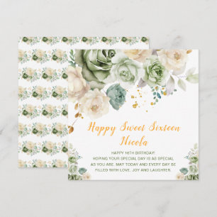 Sage Green und Creme Floral 16 . Geburtstag Karte
