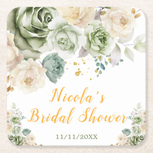 Sage Green und Creme Floral Brautparty Rechteckiger Pappuntersetzer