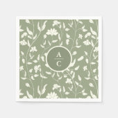 Sage Green und Creme Floral Serviette (Vorderseite)