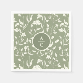 Sage Green und Creme Floral Serviette