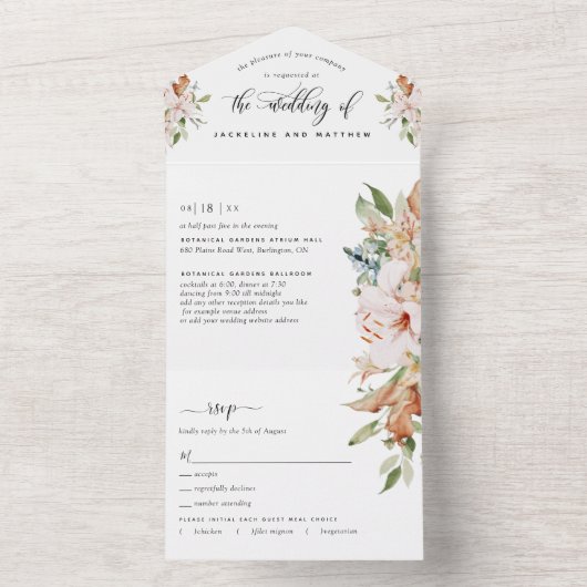 Sage Green und Earthy Blooms Hochzeitszerreißen vo All In One Einladung (Innen Boden)