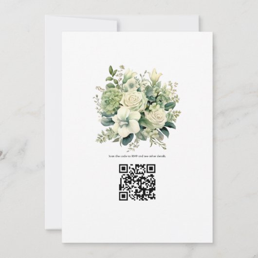 Sage Green und Elfenbeinblume Hochzeit Einladung (Rückseite)