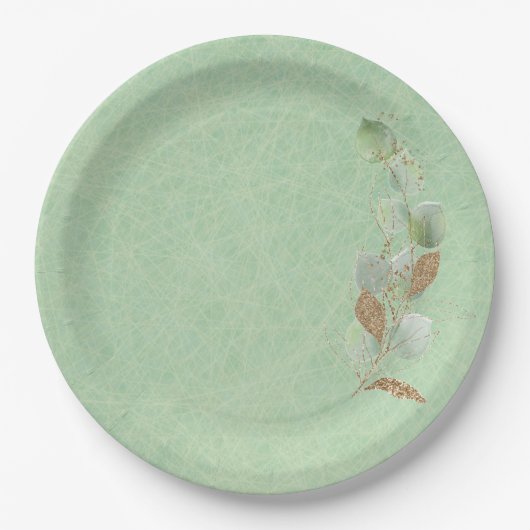 Sage Green und Glitzer Botanisches Leaf Pappteller (Vorderseite)