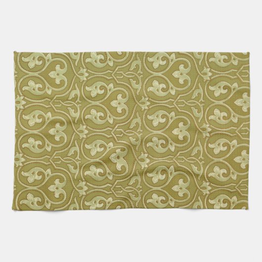 Sage Green und Gold Art Nouveau Pattern Geschirrtuch (Horizontal)