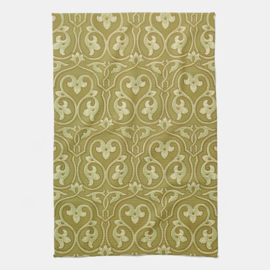 Sage Green und Gold Art Nouveau Pattern Geschirrtuch (Vertikal)