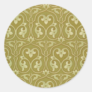 Sage Green und Gold Art Nouveau Pattern Runder Aufkleber