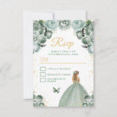 Sage Green und Gold Blonde Hair Princess RSVP Karte (Vorderseite)