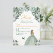 Sage Green und Gold Blonde Hair Princess RSVP Karte (Stehend Vorderseite)