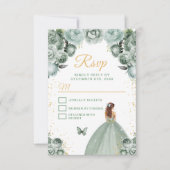 Sage Green und Gold Brown Haarprinzessin RSVP Karte (Vorderseite)
