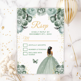 Sage Green und Gold Dark Skin Princess RSVP Karte