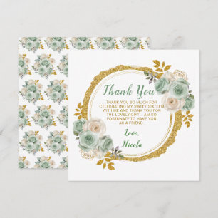 Sage Green und Gold Elegante Blume 16 . Geburtstag Dankeskarte