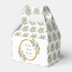 Sage Green und Gold Elegante Blume 16 . Geburtstag Geschenkschachtel