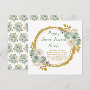 Sage Green und Gold Elegante Blume 16 . Geburtstag Karte