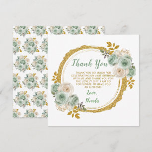 Sage Green und Gold Elegante Blume Geburtstagspart Dankeskarte