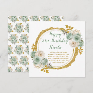 Sage Green und Gold Elegante Blume Geburtstagspart Karte