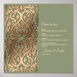 Sage Green und Gold Elegantes Luxusmenü Unterschre Poster