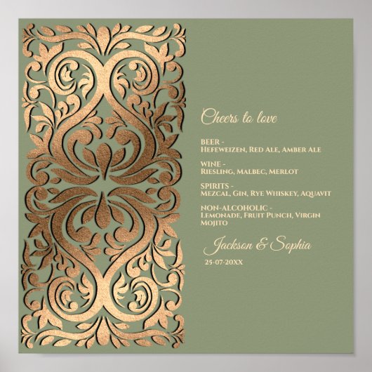 Sage Green und Gold Elegantes Luxusmenü Unterschre Poster (Vorne)